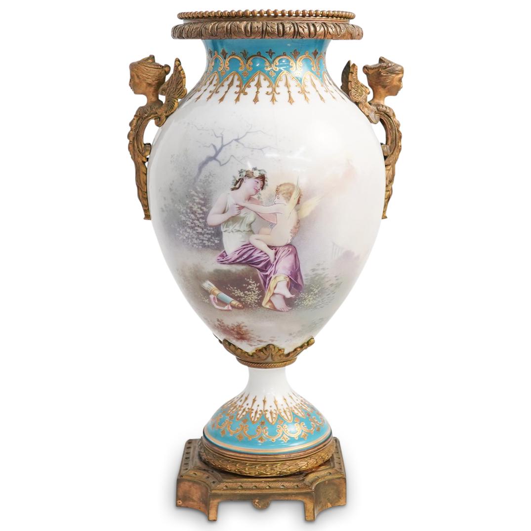 French Sevres Style Porcelain & Ormolu Urn Vase (1 of 8)