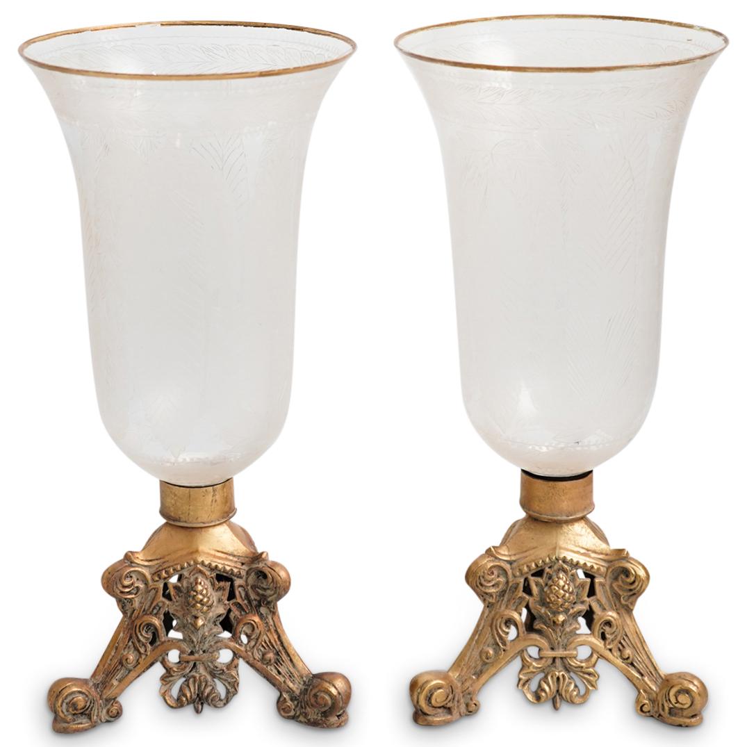 Pair of Etched Glass Candle Holders (1 of 5)