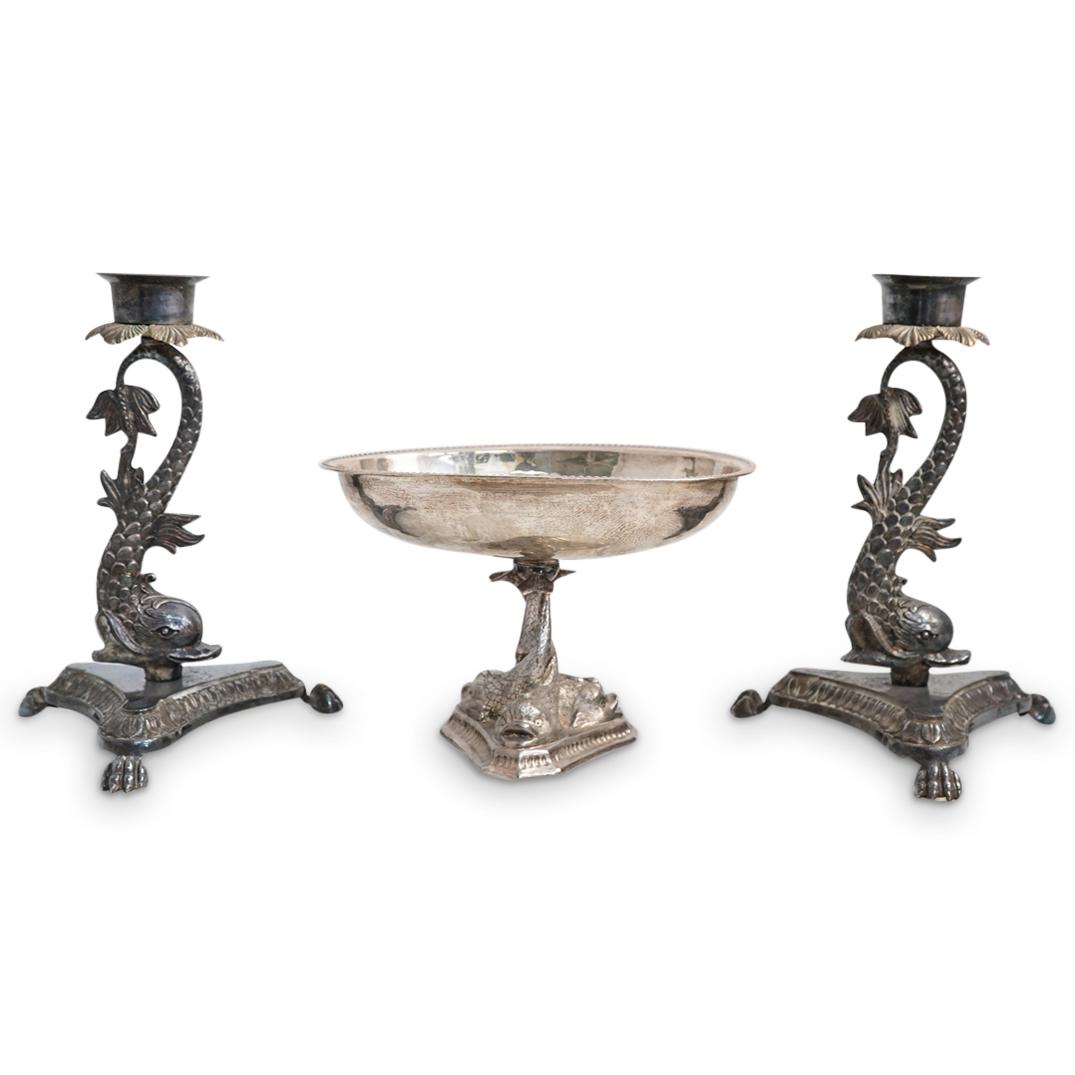 (3 Pcs) Silver Plated Dolphin Serving Set (1 of 9)