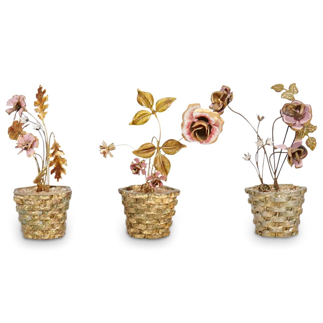 (3 Pc) French Tole Gilt Metal Floral Baskets (1 of 7)