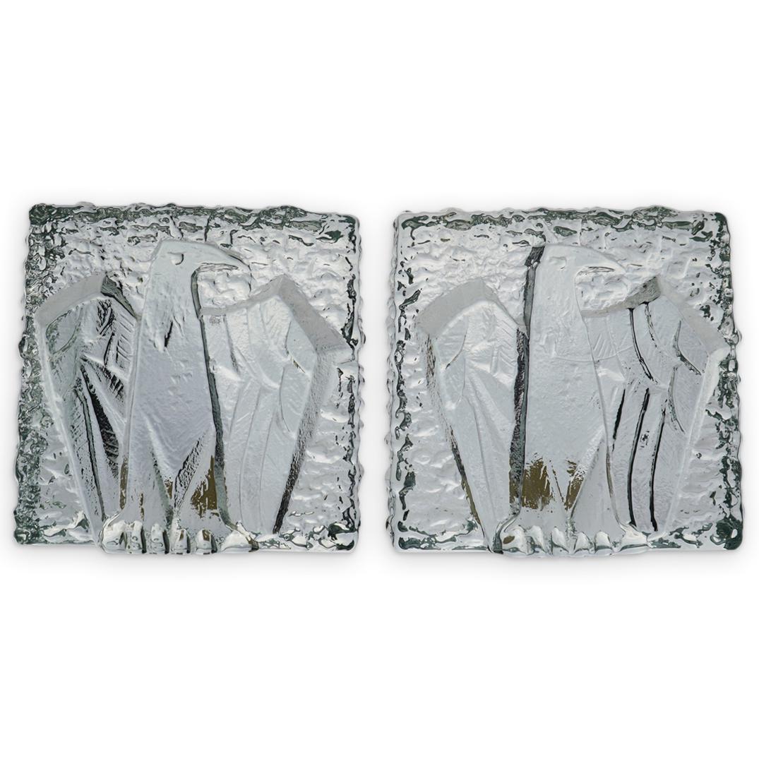 Mid-Century Ice Textured Glass Eagle Bookends (1 of 3)