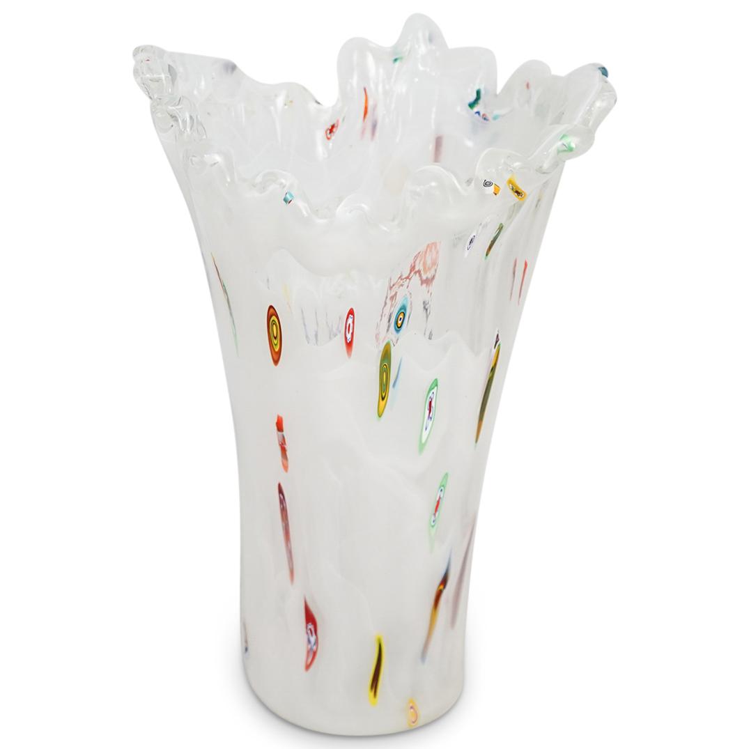 Large White Murano Vase w/ Multicolor Millefiori (1 of 9)