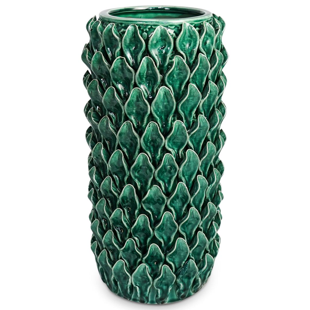 Italian Large Green Ceramic Leaf Textured Vase (1 of 6)