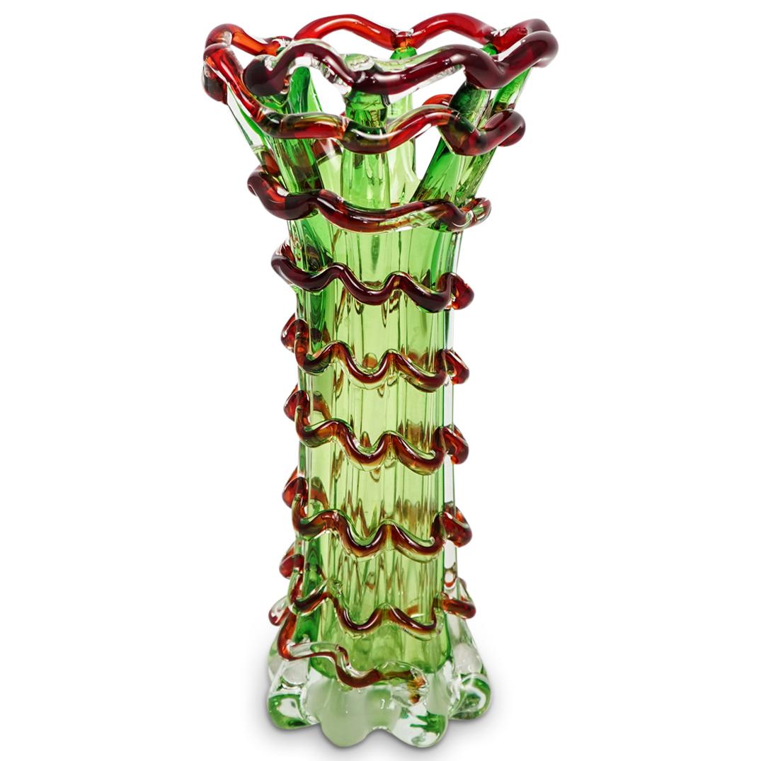 Murano Green & Red Art Glass Vase (1 of 7)