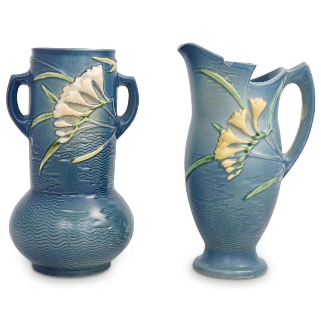 (2 pc) Roseville Pottery Vase and Pitcher (1 of 6)