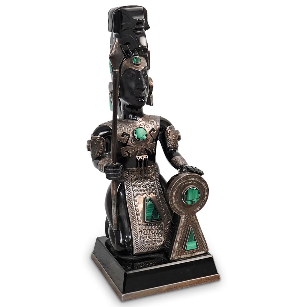Silver & Malachite Mexican Aztec Warrior Sculpture (1 of 10)