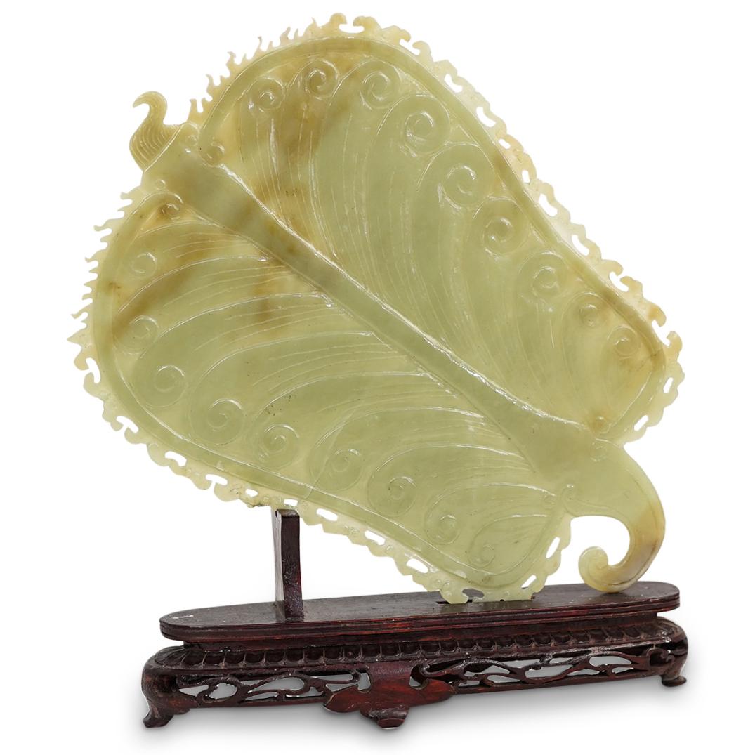 Antique Chinese Carved Jade Fan with Stand (1 of 5)