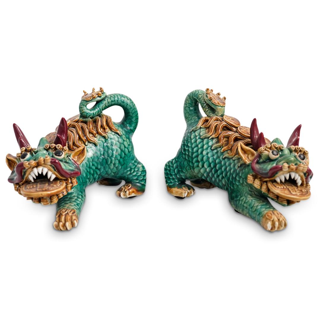 Pair of Chinese Sancai Ceramic Foo Dogs (1 of 15)