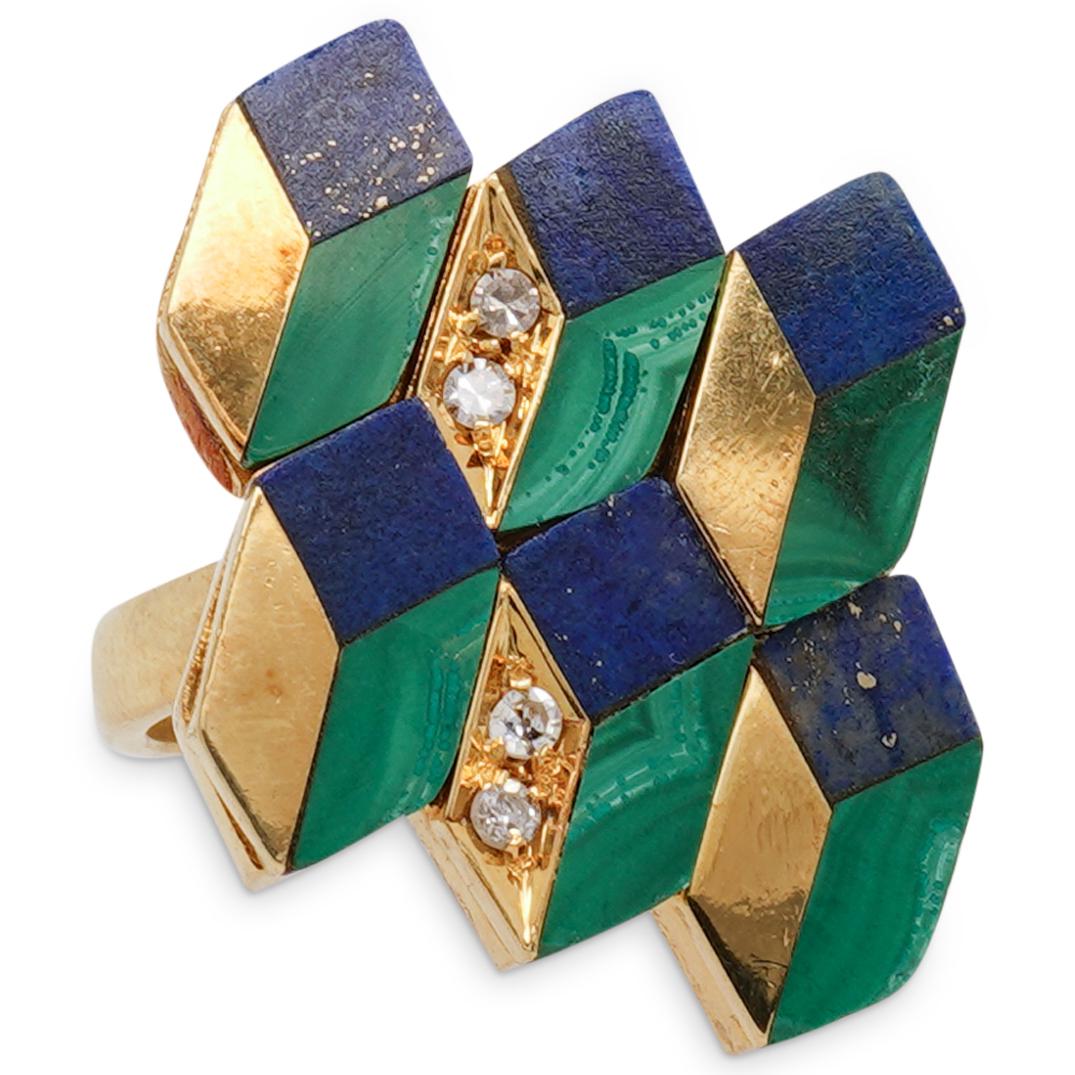 18K Malachite Lapis Lazuli & Diamond Ring (1 of 4)