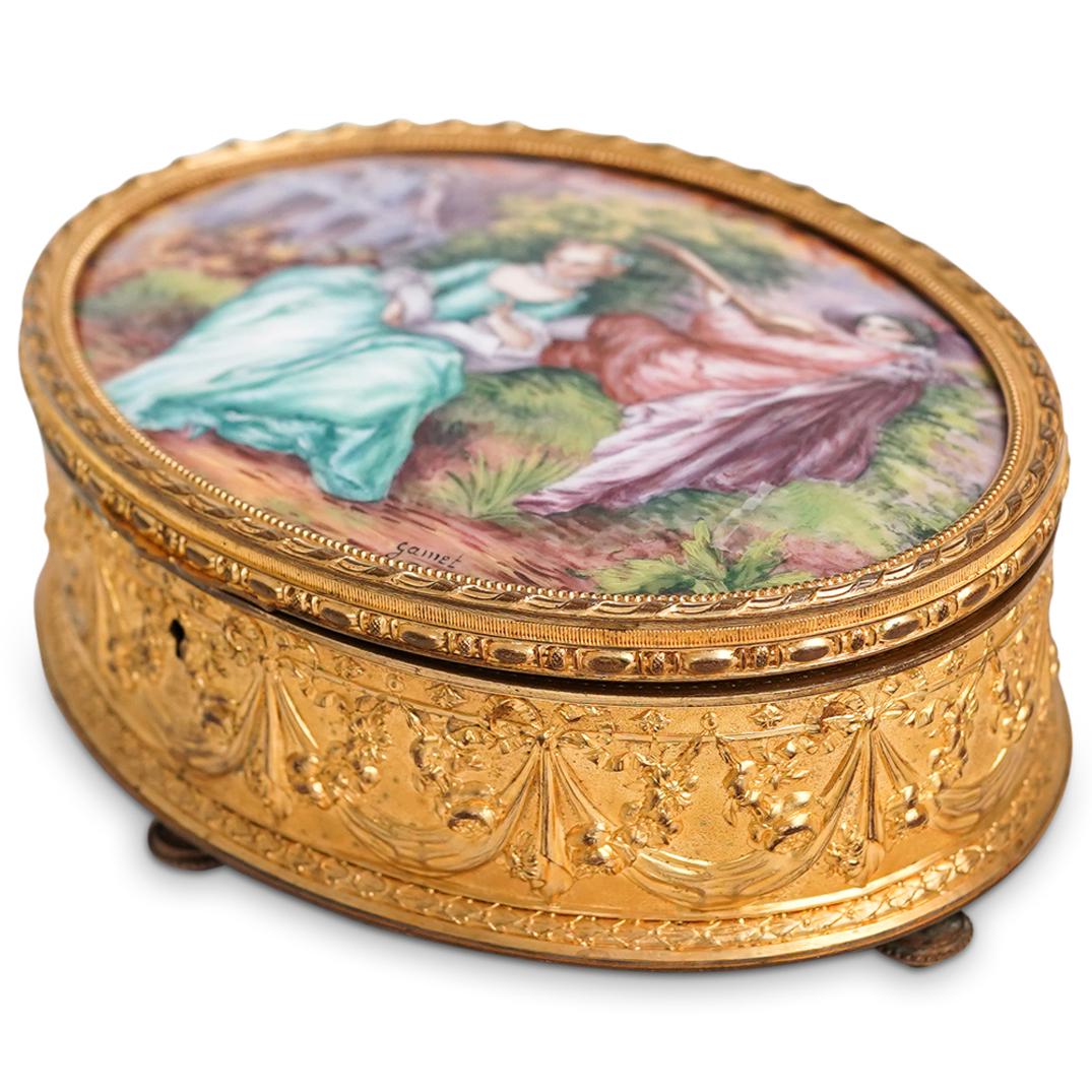 Antique French Gilt Ormolu & Enamel Jewelry Box (1 of 10)