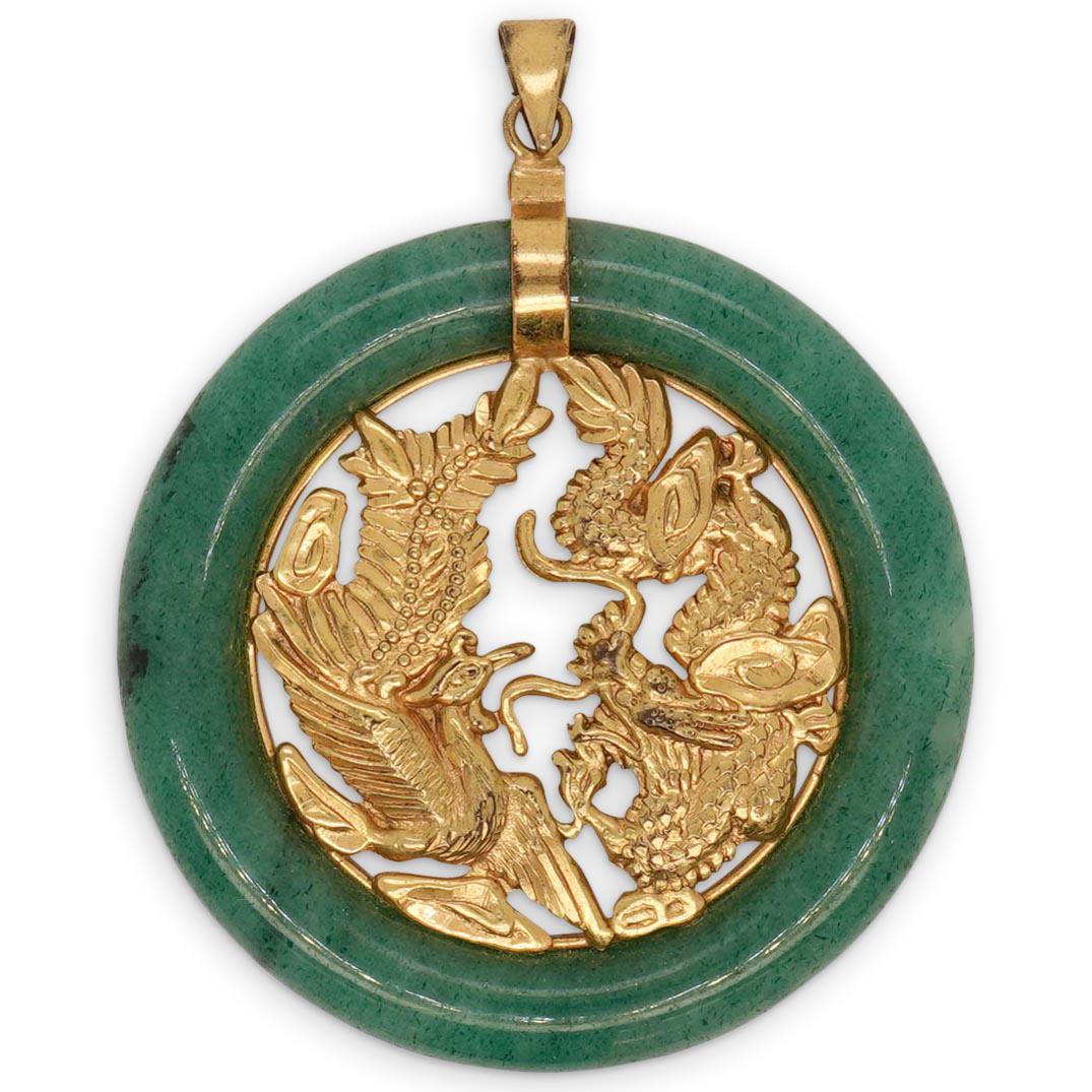 Vintage 14K Jade Circular Pheonix Pendant (1 of 2)