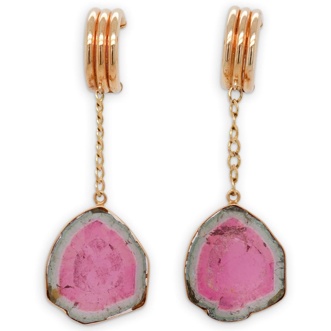 Retro 14K Watermelon Tourmaline Earrings (1 of 3)