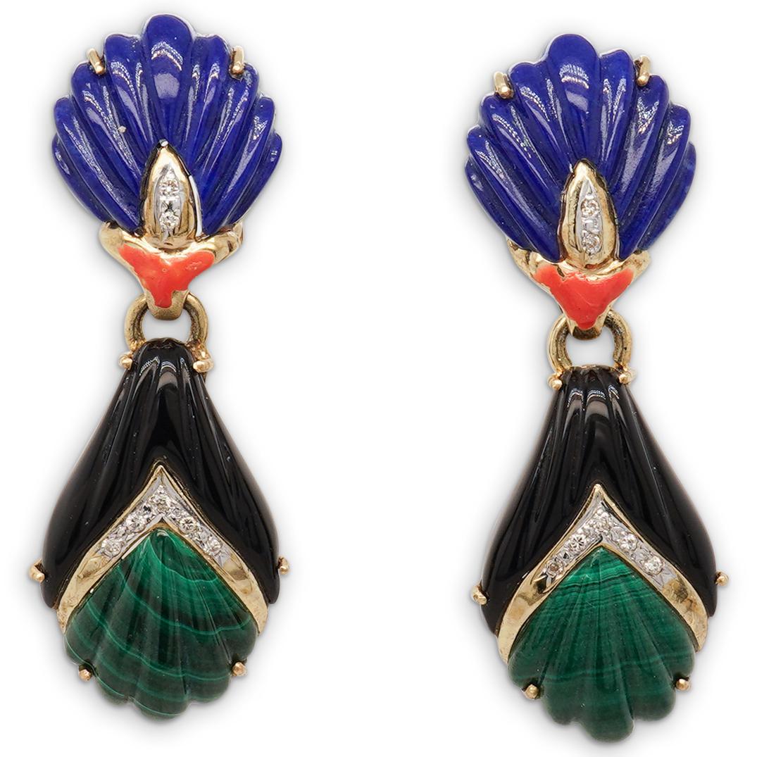 14K Diamond Malachite Lapis & onyx Earrings (1 of 4)