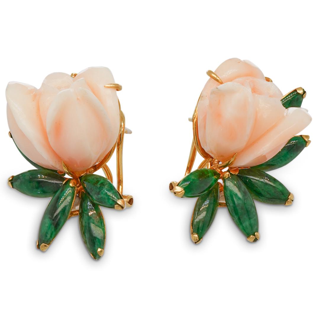 14K "Cecil" Coral & Jade Earrings (1 of 4)