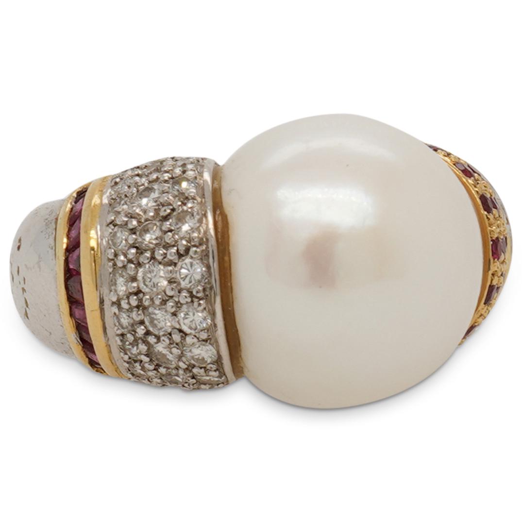 Vintage 18k, Mabe Pearl, Diamond and Ruby Ring (1 of 5)