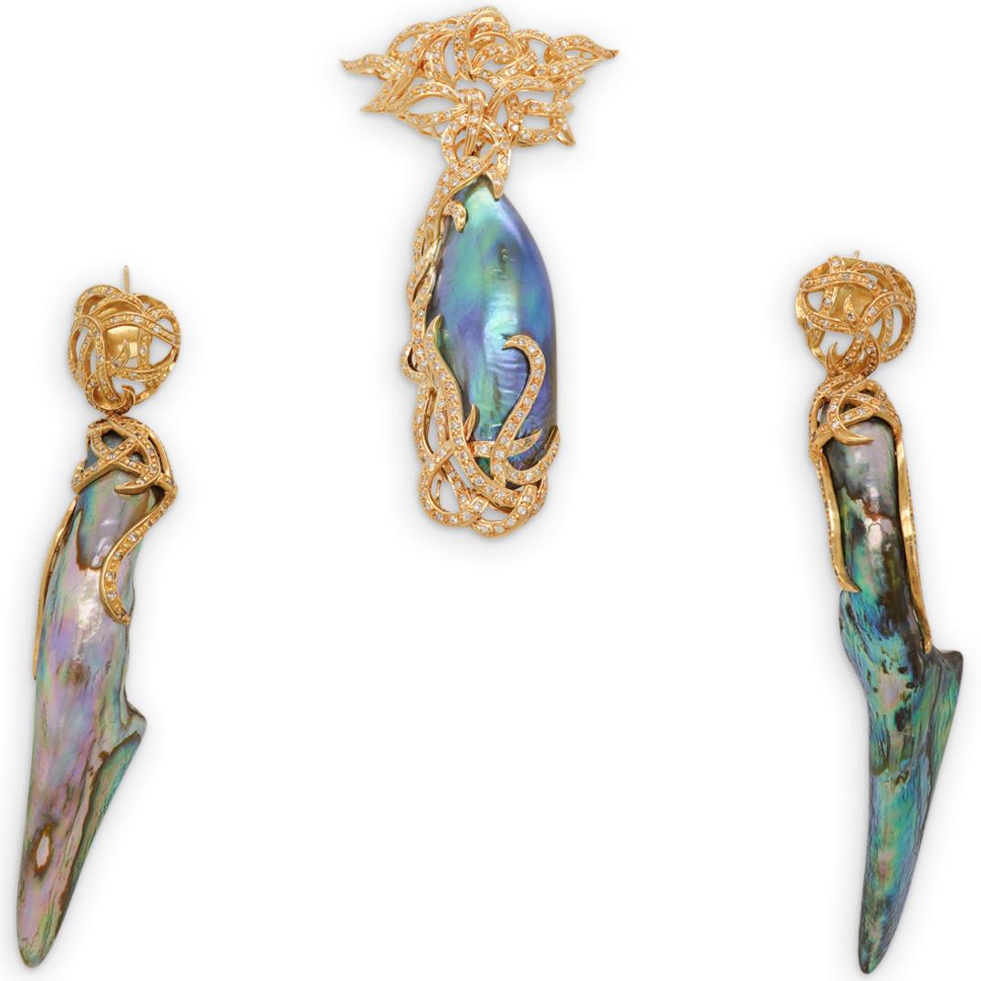 (3 Pc) "Dagon" 18k, Abalone and Diamonds Suite (1 of 7)