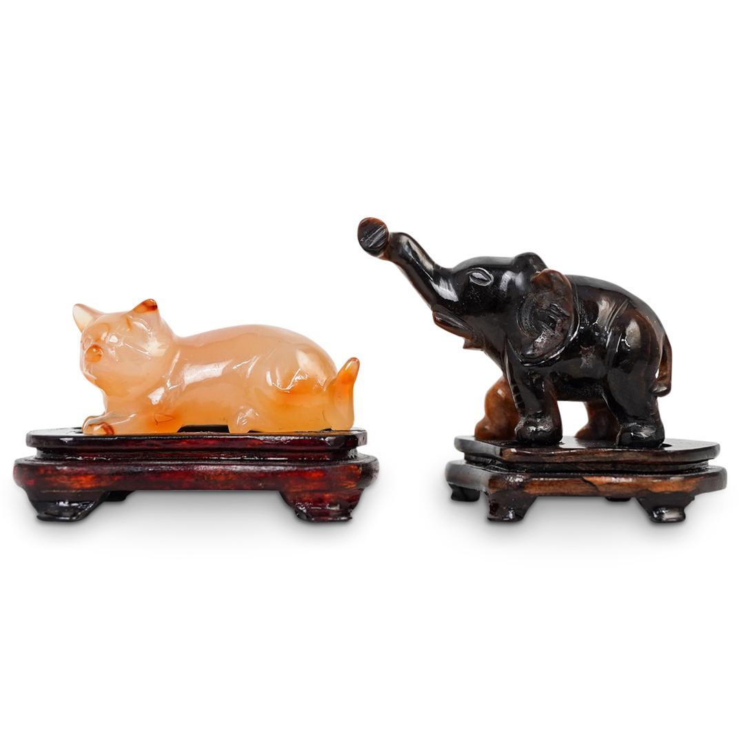 (2 Pc) Chinese Carved Semi Precious Stone Figurines (1 of 6)