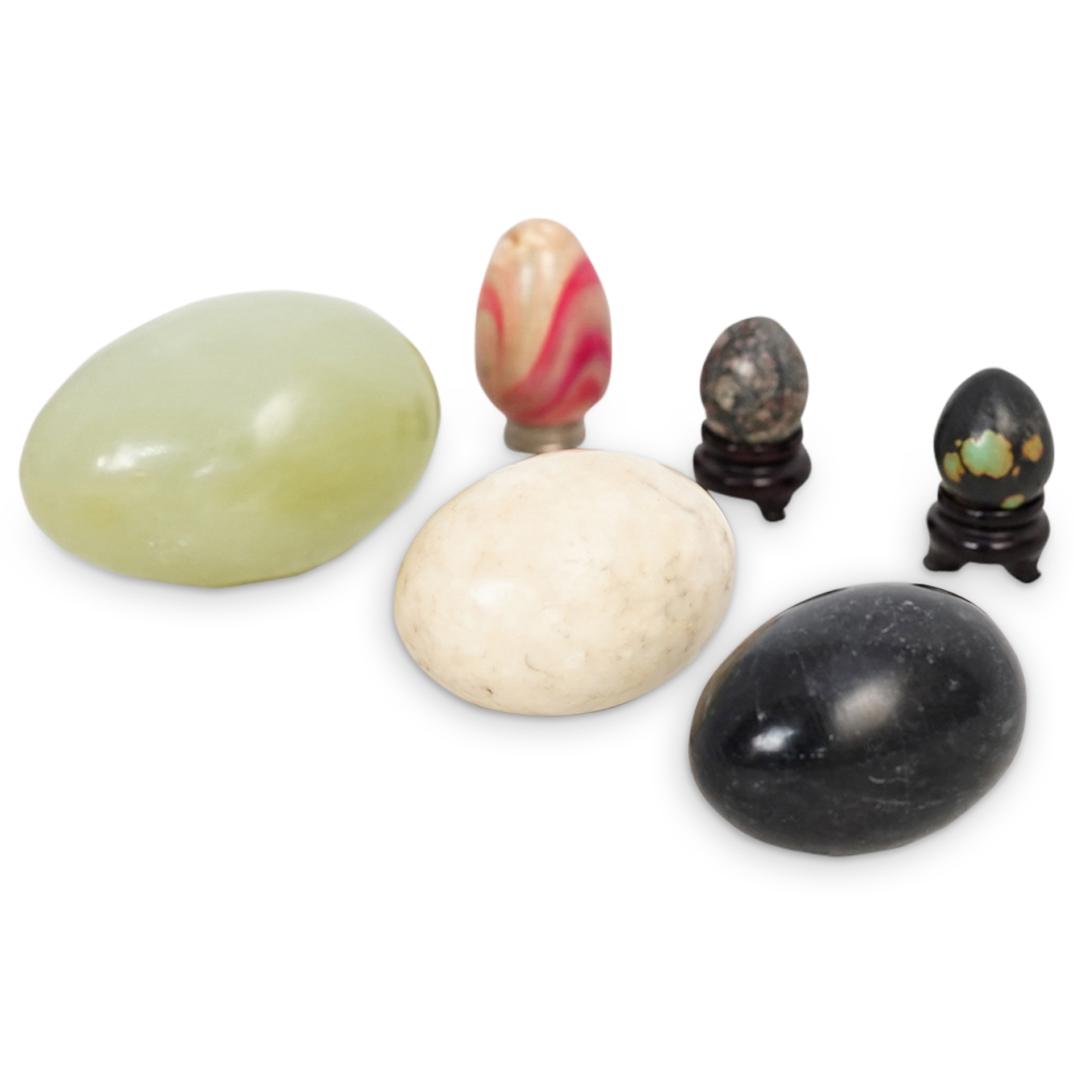 (6 Pc) Chinese Carved Stone and Wood Eggs (1 of 4)