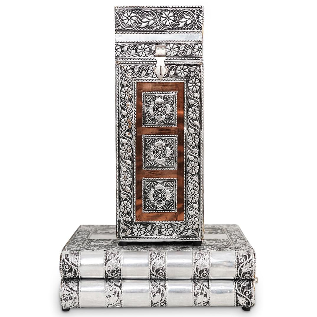 (2 pc) Indian Decorative Silver Tone and Copper Box (1 of 20)