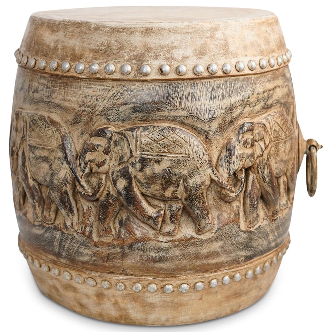 Hand Carved Wood Elephant Drum (1 of 6)