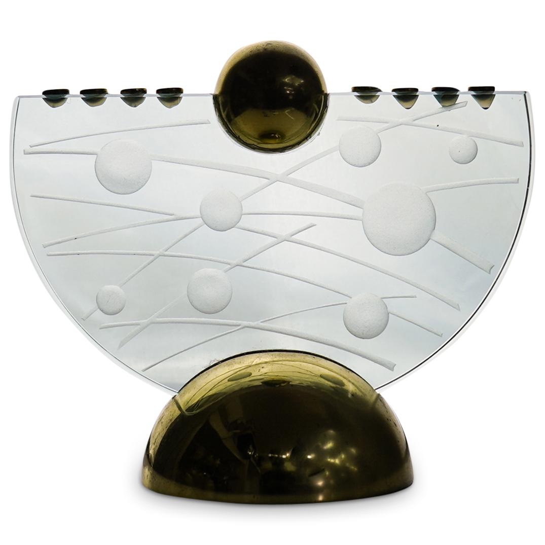 Judaica Brass & Glass Hanukkah Menorah (1 of 3)