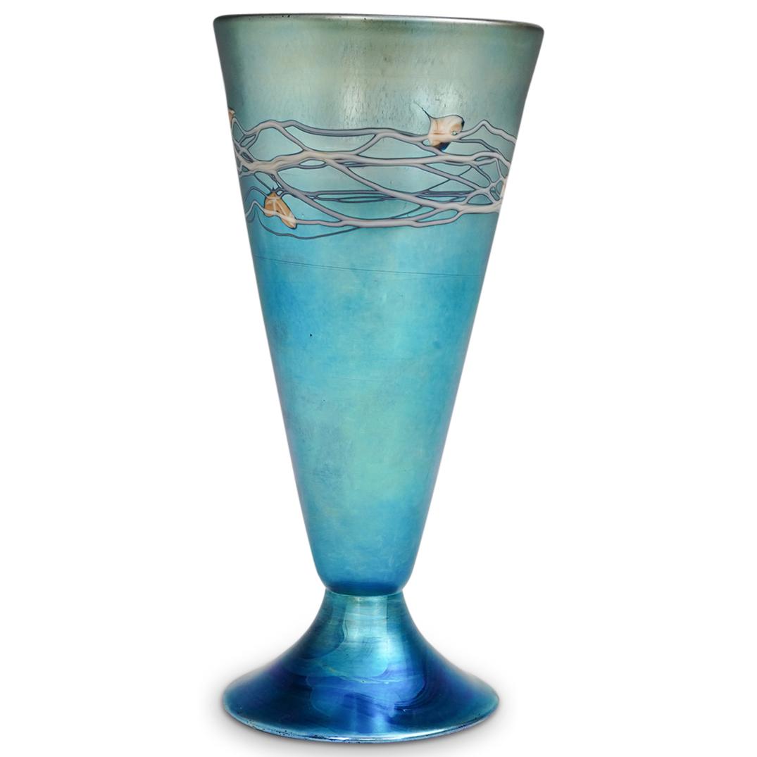 Steuben Blue Aurene footed Cone Vase (1 of 6)