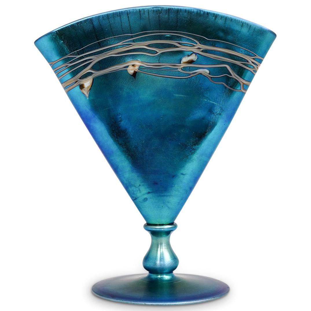 Steuben Blue Aurene Fan vase (1 of 7)