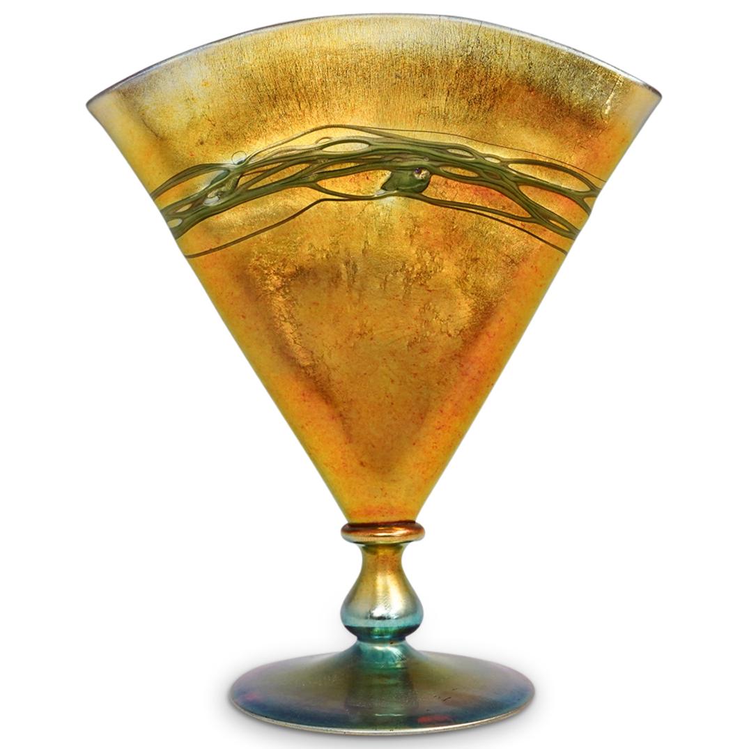 Steuben Decorated Gold Aurene Fan Vase (1 of 8)