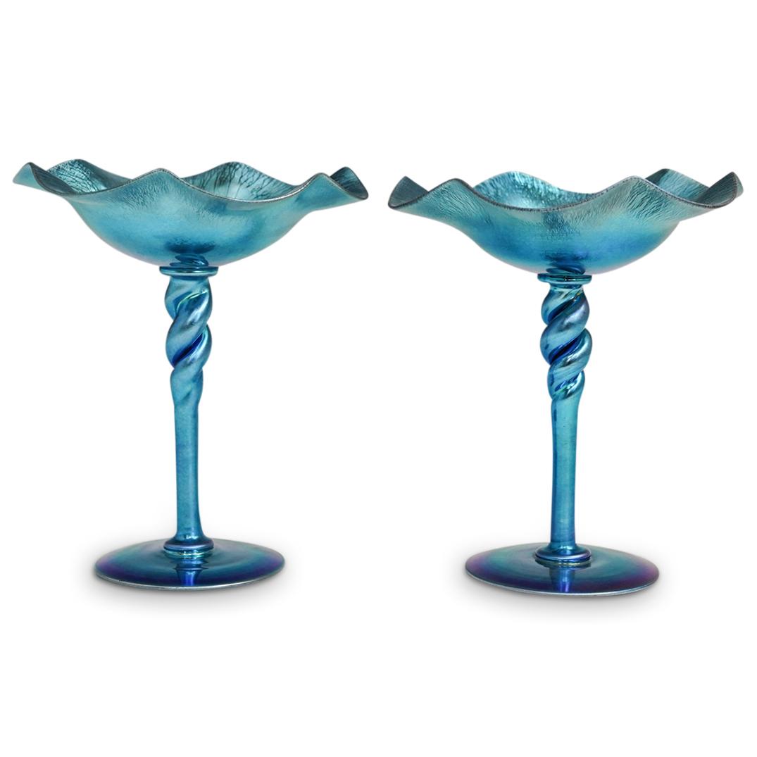 Pair of Steuben Blue Aurene Compotes (1 of 7)