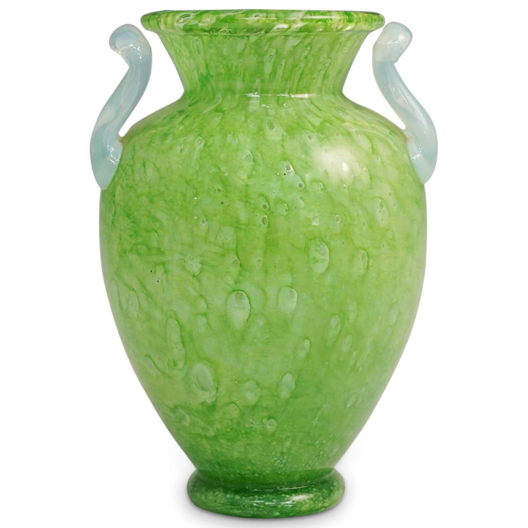 Steuben Moss Green Cluthra Vase with Opaline Handles (1 of 5)