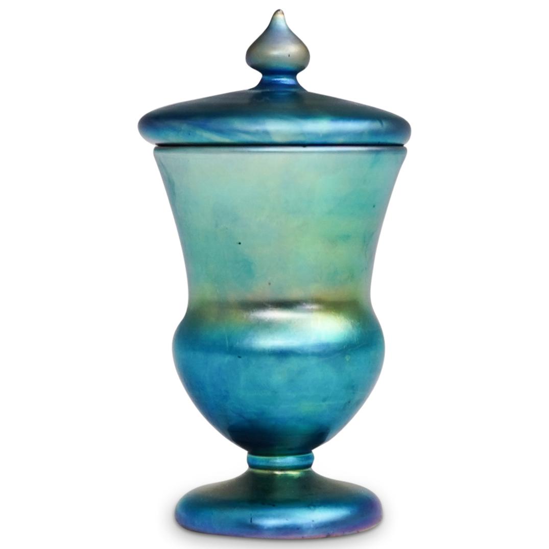 Steuben Blue Aurene Covered Footed Glass Vase (1 of 4)
