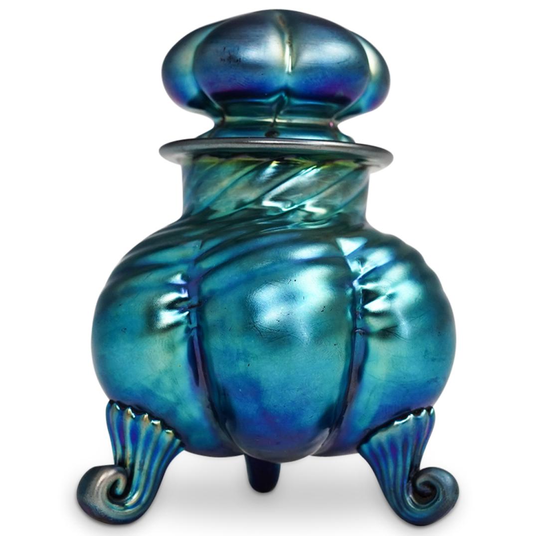 Steuben Blue Aurene Cosmetic Jar (1 of 4)