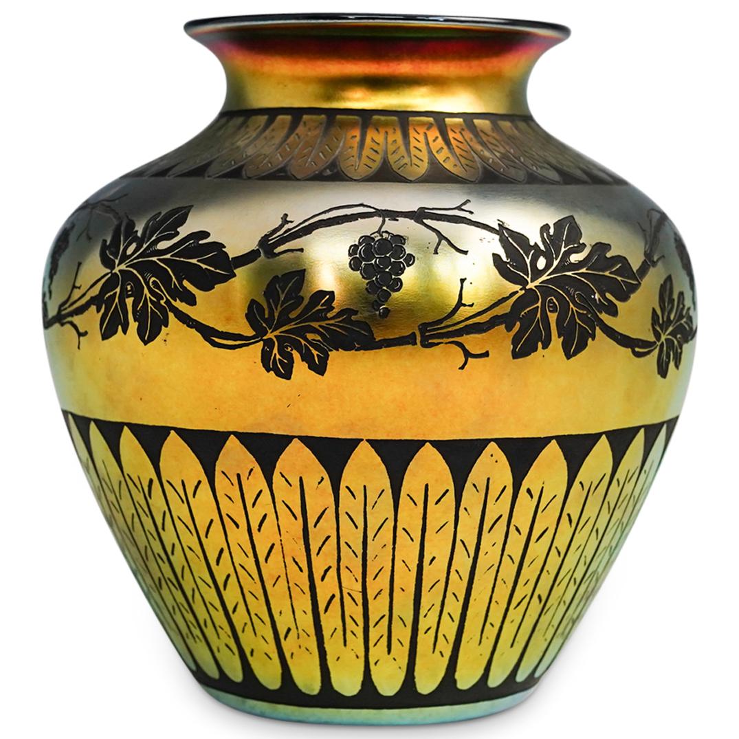 Steuben Gold Aurene Vase "Norfolk Pattern" (1 of 7)