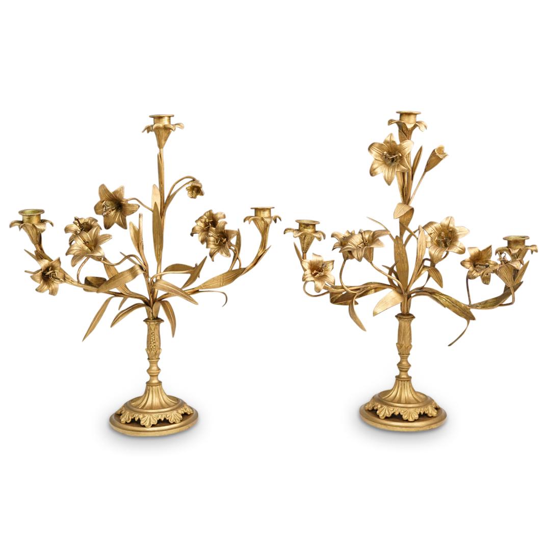 Pair of French Bronze Floral Candelabras (1 of 9)
