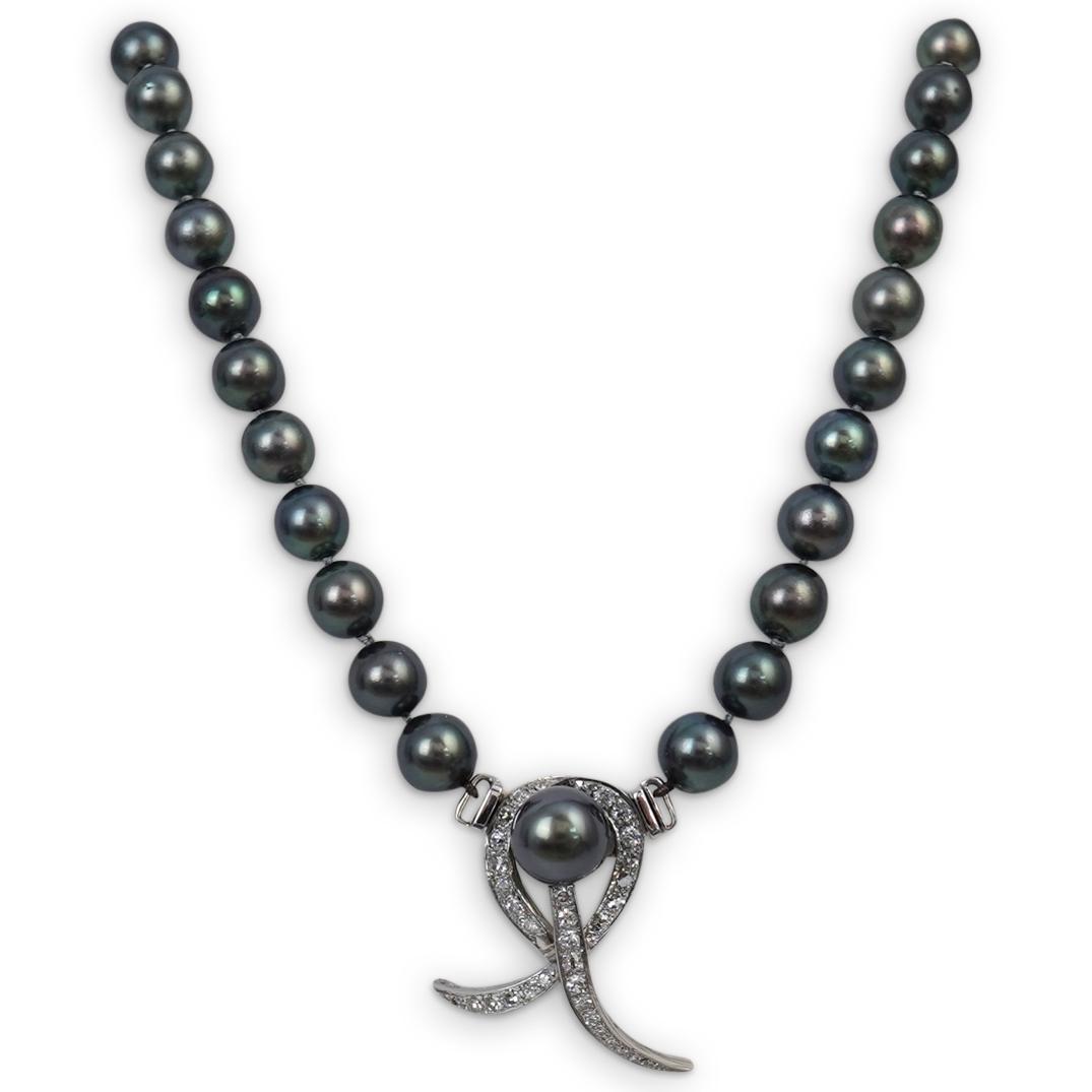 14K Black Pearls W/ Flame Diamond Pendent (1 of 4)