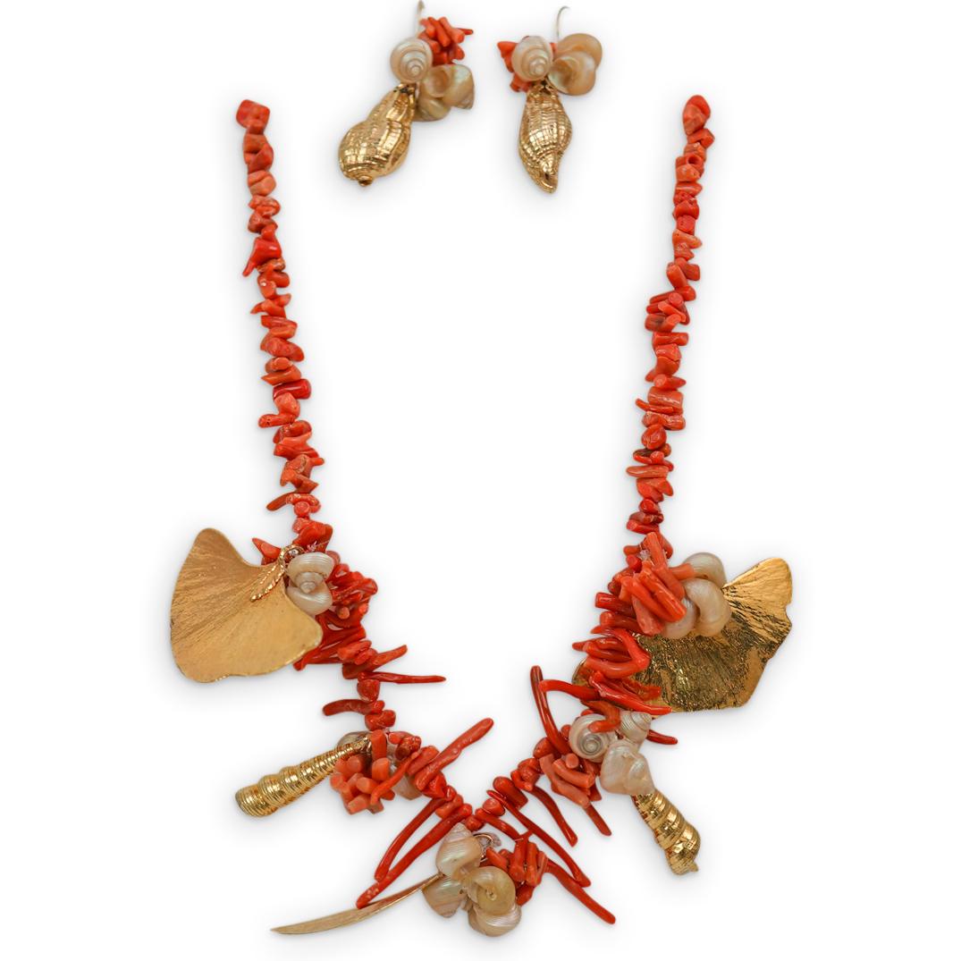 14Kt Coral Necklace and  Earring Set (1 of 3)