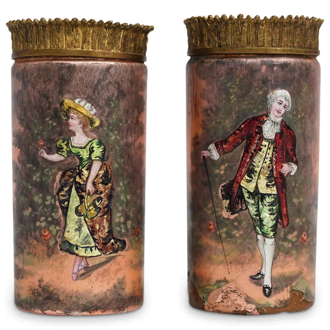 Pair Of Antique Limoges Enamel Vases (1 of 5)