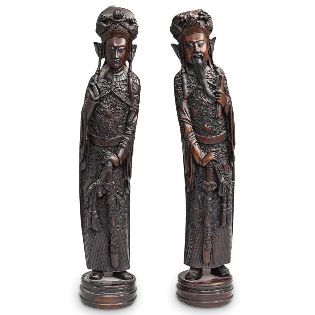 (2 Pc) Chinese Emperor and  Empress Carved Figurines (1 of 7)