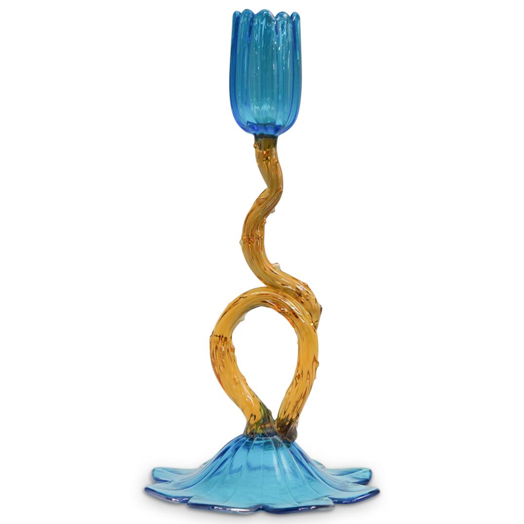 Steuben Celeste Blue Tulip Candlestick (1 of 6)