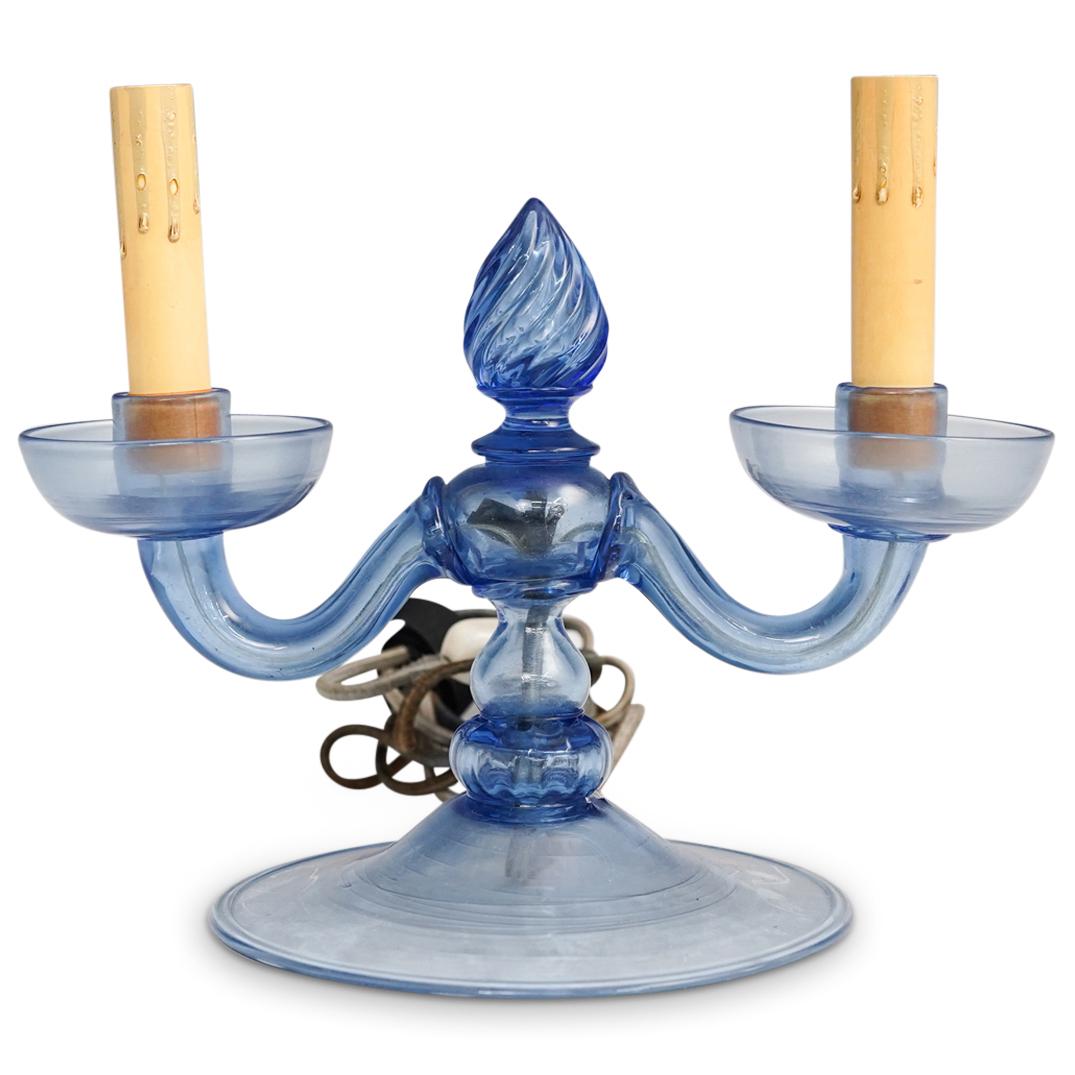 Steuben French Blue Glass Candelabra Lamp (1 of 4)