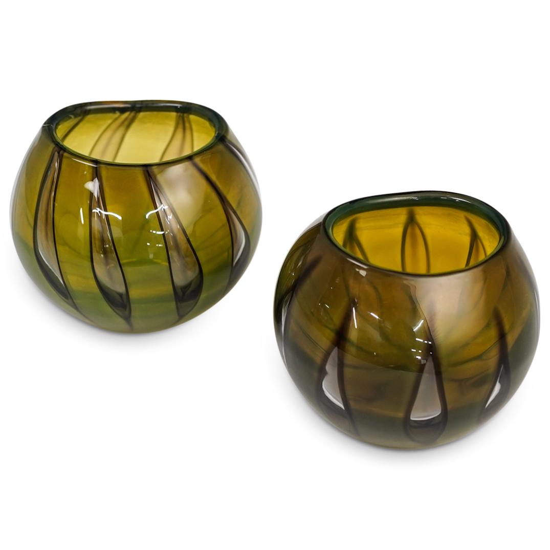 (2Pc) Ekenas J. O. Lake Art Glass Vase (1 of 3)