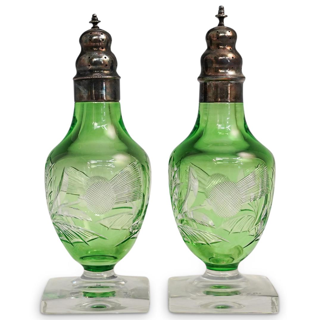 (2Pc) Green Salt and  Pepper "Thistle" Pattern Shakers (1 of 6)