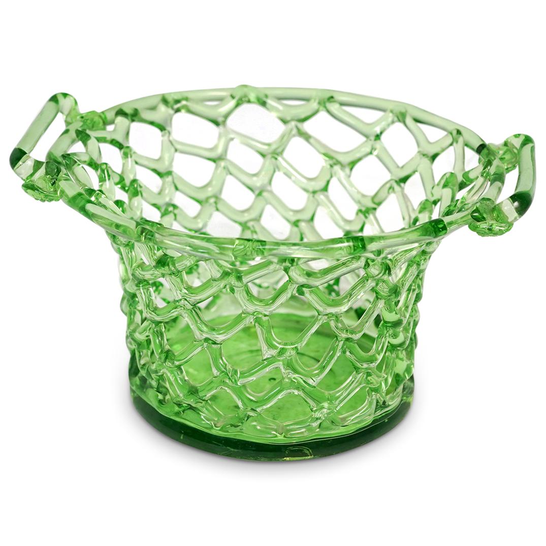 Steuben Pomona Green Glass Lattice Basket (1 of 5)