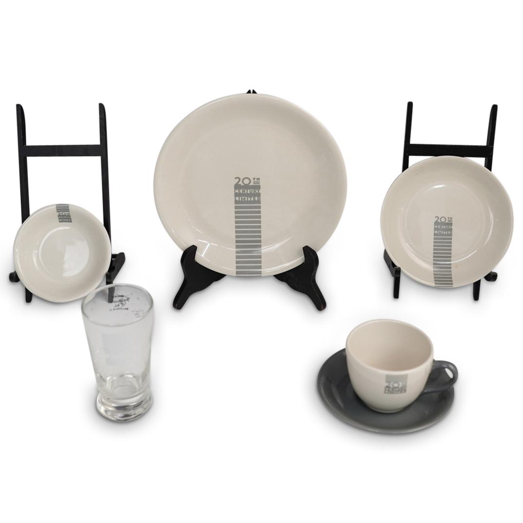 (6 Pc) 20th Century Limited Dinnerware Set: DESCRIPTION: (6 Pc) A 20th Century Limited dinnerware set. Set includes: one (1) dinner plate, one (1) bread plate, one (1) dessert plate, one (1) saucer, one (1) coffee cup and one (1) drinking glass