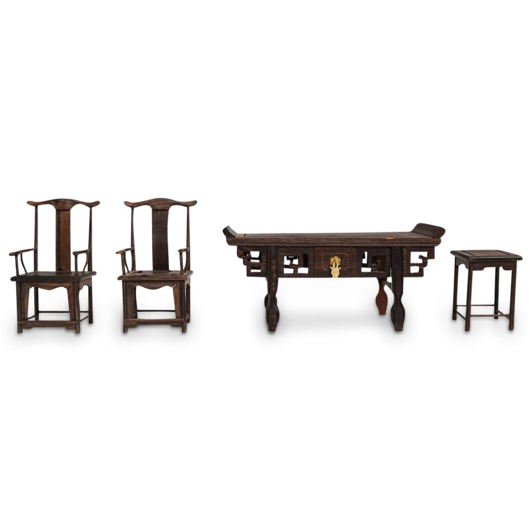 (4 Pc) Chinese Miniature Wooden Furniture Grouping (1 of 6)