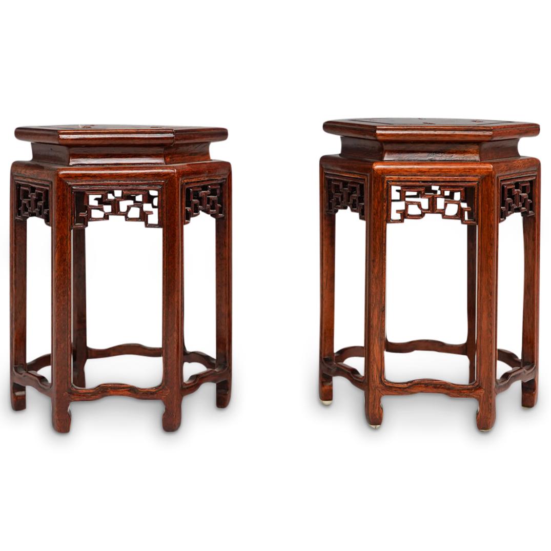 (2 Pc) Chinese Wooden Small Plant Stands (1 of 5)
