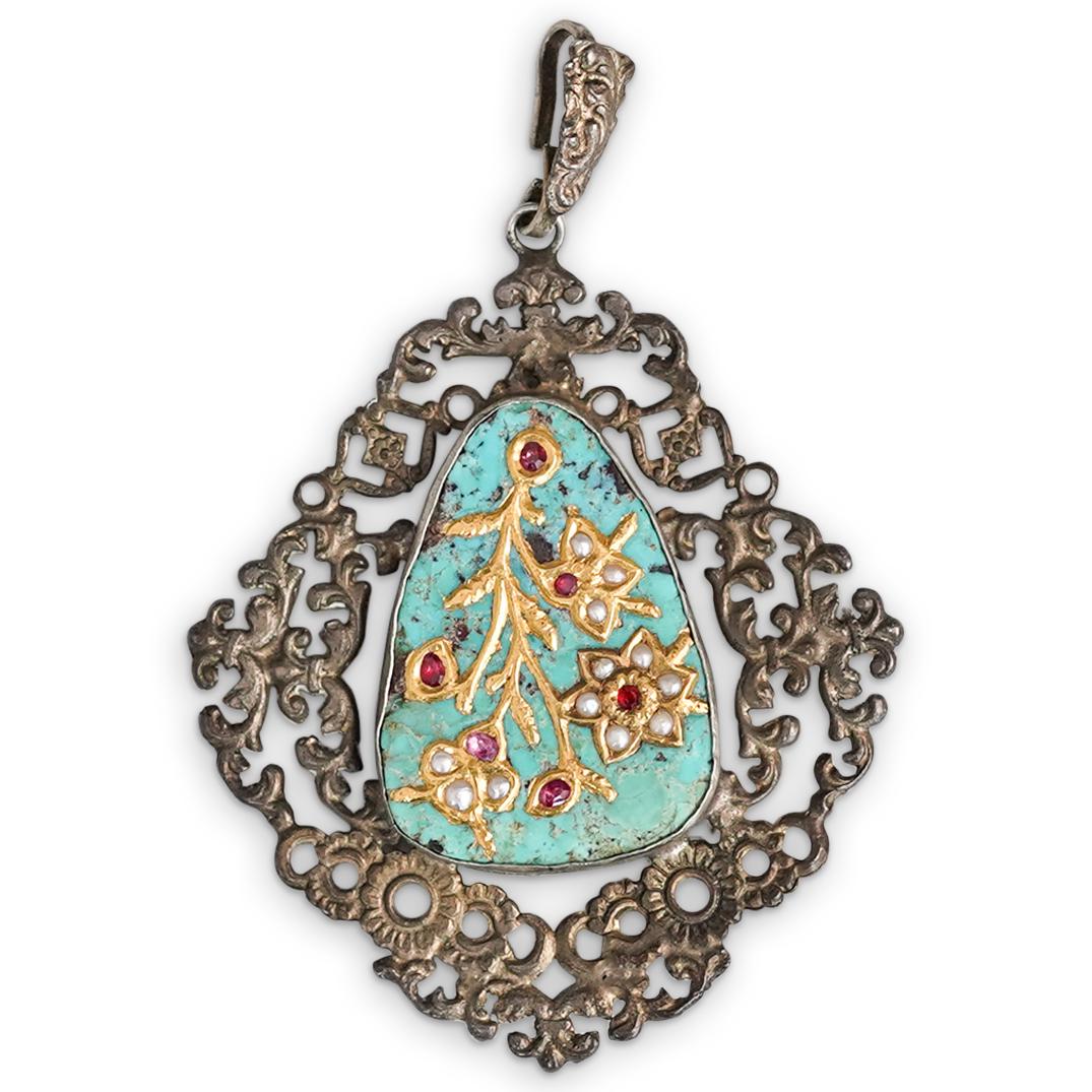 Antique Persian Turquoise & Gold Pendant (1 of 3)