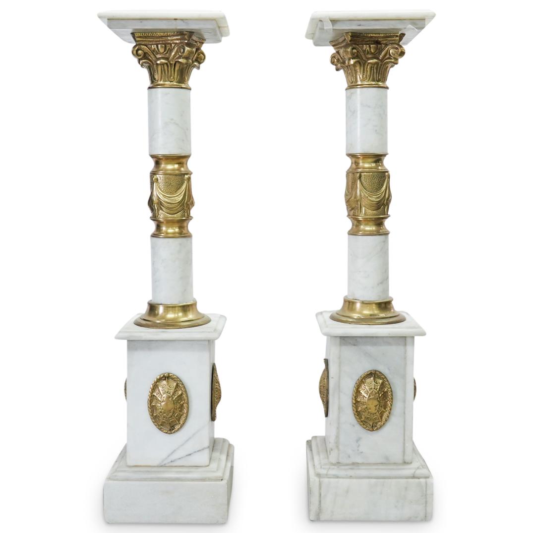 Neoclassical Style White Marble & Bronze Pedestals (1 of 6)