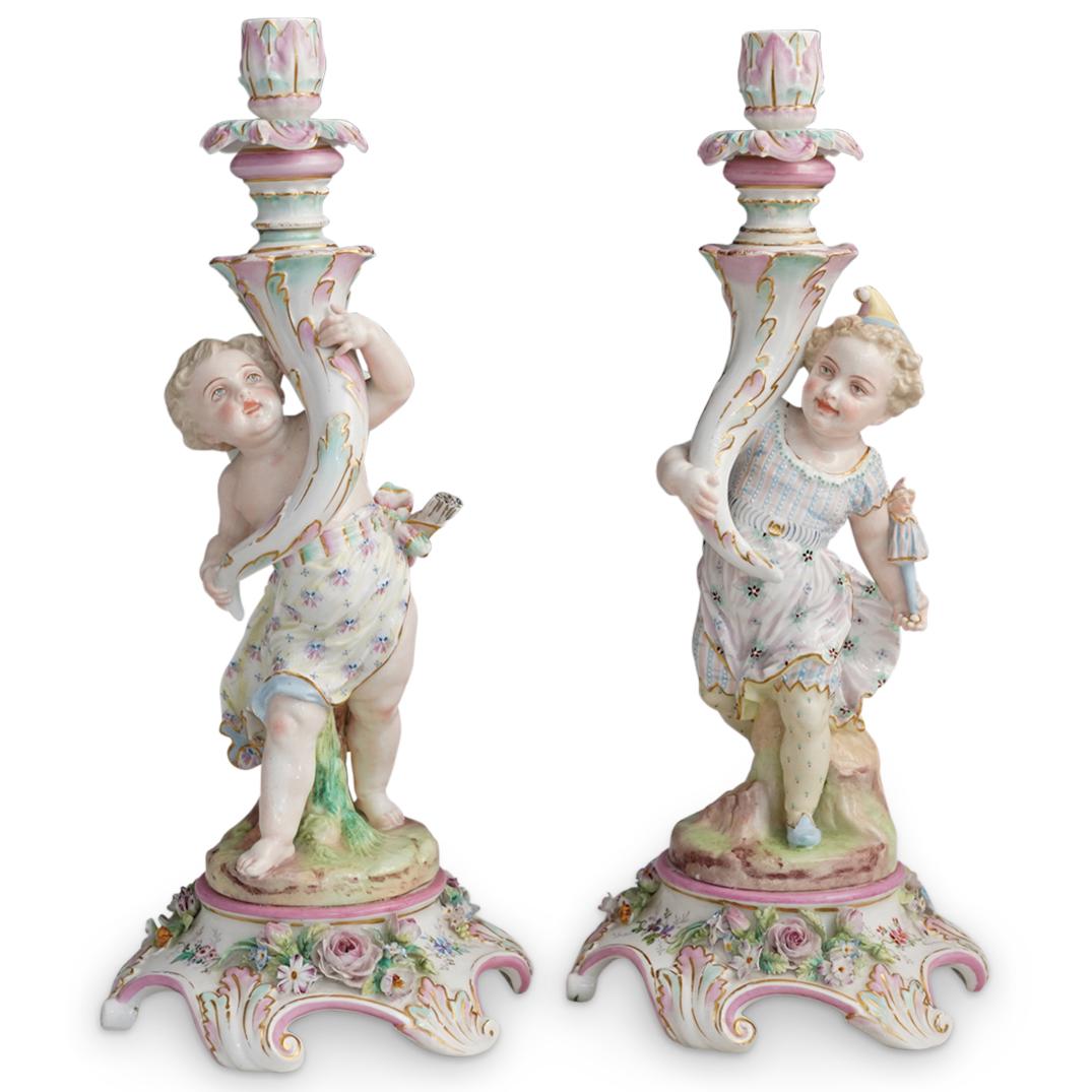 Antique French Vion & Baury Porcelain Candlesticks (1 of 7)