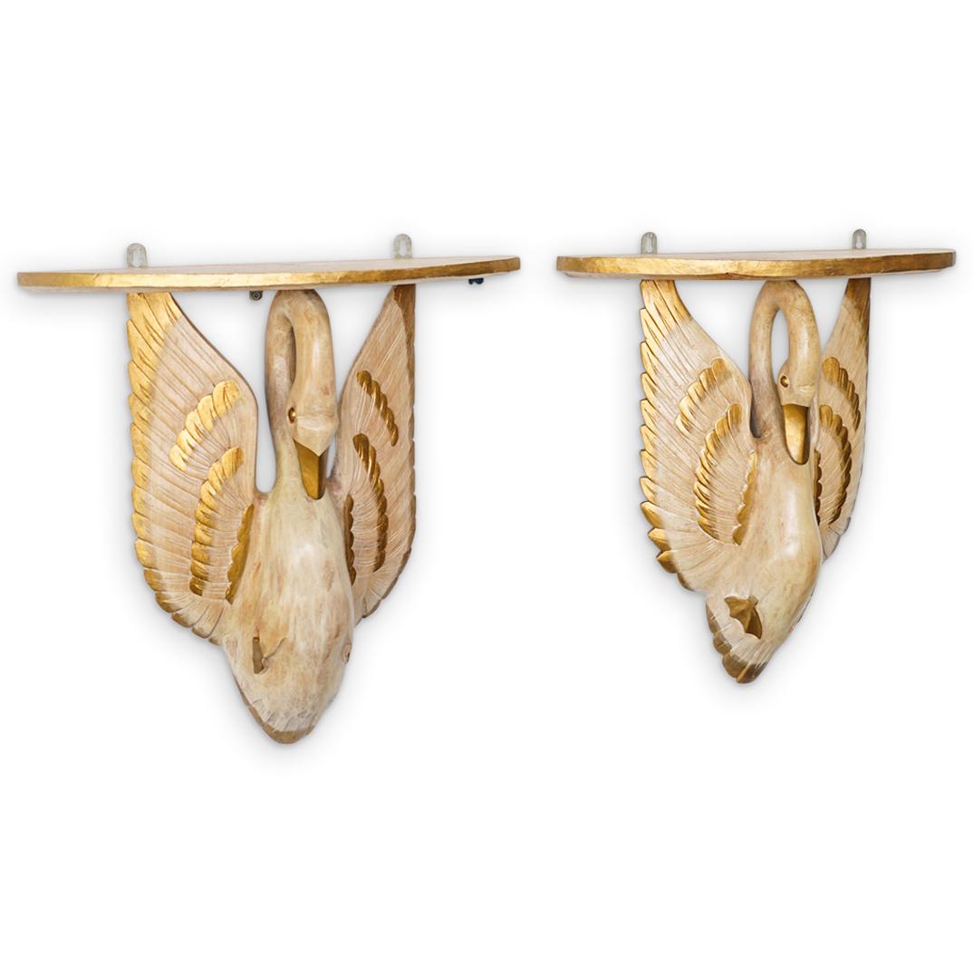 Hollywood Regency Style Carved Wood Swan Sconces (1 of 13)
